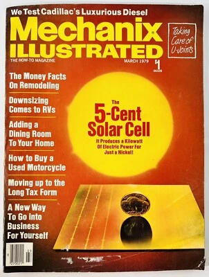 Vintage March 1979 Mechanix Illustrated Magazine 5-Cent Solar Cell Foto 1 de 4