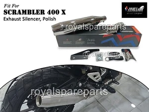 Fit For "Triumph Scrambler 400 X" Silver Stallion Polished Exhaust Silencer - Picture 1 of 10