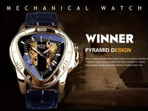 Winner Steampunk Fashion Triangle Golden Skeleton Movement Mysterious Men... - Picture 1 of 10