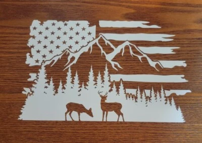 Calcomanía de vinilo de ciervo escena paisaje bandera montaña - pegatina para coche camión 1.0 Foto 1 de 4