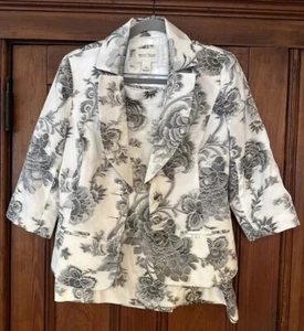 White House Black Market 2PC Black White Silver Floral Skirt Jacket Lined 10 - Picture 1 of 23