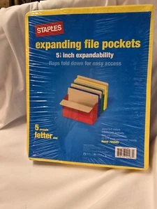 Staples Expanding File Pockets 5-1/4" Letter Size Asst Colors 5/PK 765503 New - Picture 1 of 2