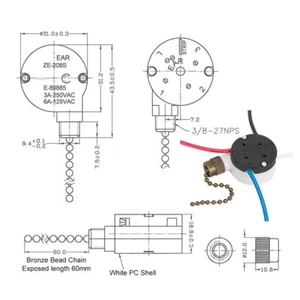 For 3 Speed 4 Wire ZE-208S Fan Pull Chain Switch Bronze Chain Ceiling Switch Set - Picture 1 of 8