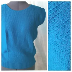 Maglione vintage spalle cadute leggero blu acrilico 38" busto taglia MD? - Foto 1 di 5