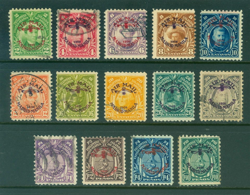 US PHILIPPINES 1926 AIRMAIL - Madrid-Manila flight set  Scott # C1-C17 used - Image 1 of 2