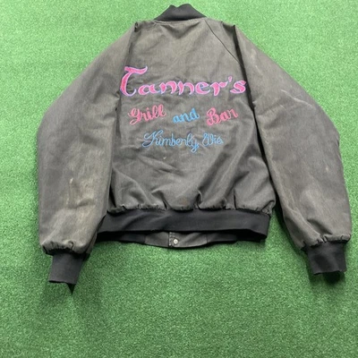 Chaqueta de Colección Años 70 Puntada de Cadena Para Hombre L Negra Bar Tanner Kimberly WI Abrigo Foto 1 de 4