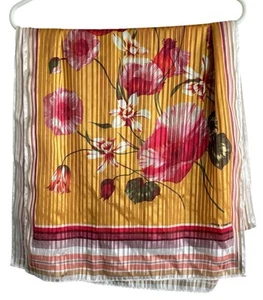 Vince Camuto Yellow Scarf Rectangle Red Flower Stripe Floral 18" x 70" Polyester - Picture 1 of 5