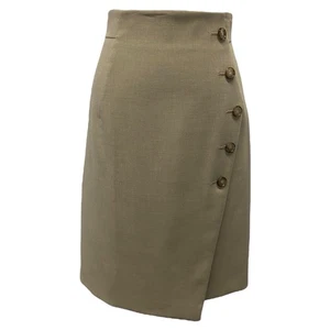 Akris Punto beige 100 % Wolle asymmetrisch Knopf Midi Bleistiftrock Damen US 8 - Bild 1 von 12