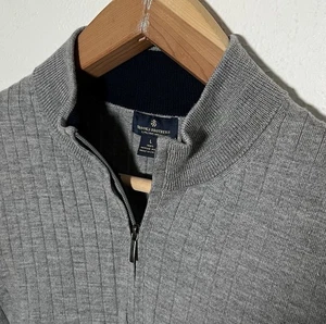 Brooks Brothers Merino Wool Mens Large Gray Sleeveless 1/4 Zip Sweater Vest READ - Picture 1 of 7