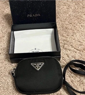 PRADA Pouch Shoulder Crossbody Adjustable Strap Mini Re Nylon Black Silver Black - Image 1 of 4