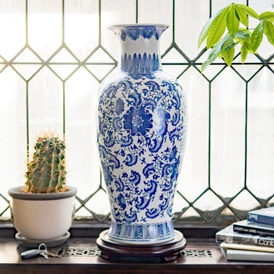 24" blau und weiß Blumen Porzellan Fischschwanz Vase - Bild 1 von 4