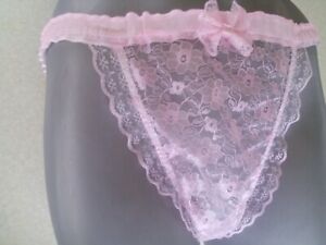 Sissy knickers Frilly lace tanga panties mens S- M Pink, waist 28"35"