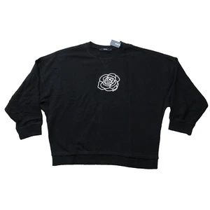 Diesel Sweatshirt Womens Medium Black Pullover Rose Print 100% Cotton Jersey NWT - Picture 1 of 8