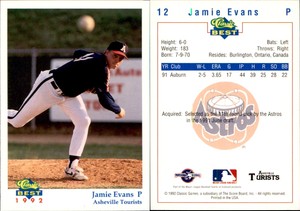 Jamie Evans 1992 Classic Best Asheville Tourists #12 Card *AutographDen*