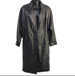 Vintage Maurices Women's Black Genuine Leather Trench Coat Size XS - Picture 1 of 12