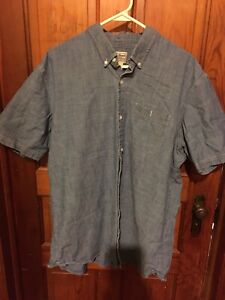 LL Bean Blue Chambray Shirt Mens XLT TALL Traditional Fit Short Sleeve Button Up