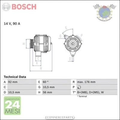 Alternatore Bosch per DAEWOO MUSSO MERCEDES SPRINTER 412 410 312 310 212 210 CL - Immagine 1 di 3