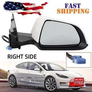 White Right Passenger Side Mirror Heated Power Fold For Tesla Model 3 2017-2023 - Picture 1 of 12