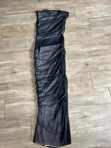 Zara-Black Tulle-Overlay Sleeveless Floor/Length Lined High-Neck Dress S NWT - Picture 1 of 12