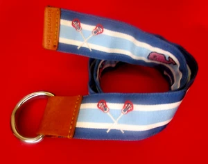 Vineyard Vines Boys Belt SZ M (28")~Whale Lacrosse Canvas/Leather Blue~D-Ring - Picture 1 of 4