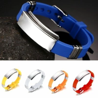 New Fashion Stainless Steel Rubber Silicone Bangle Bracelet Clasp Cuff Wristband - Image 1 of 4