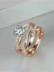 2Ct Round Lab-Created Diamond Bridal Set Wedding Ring 14K Rose Gold Plated - Picture 1 of 5
