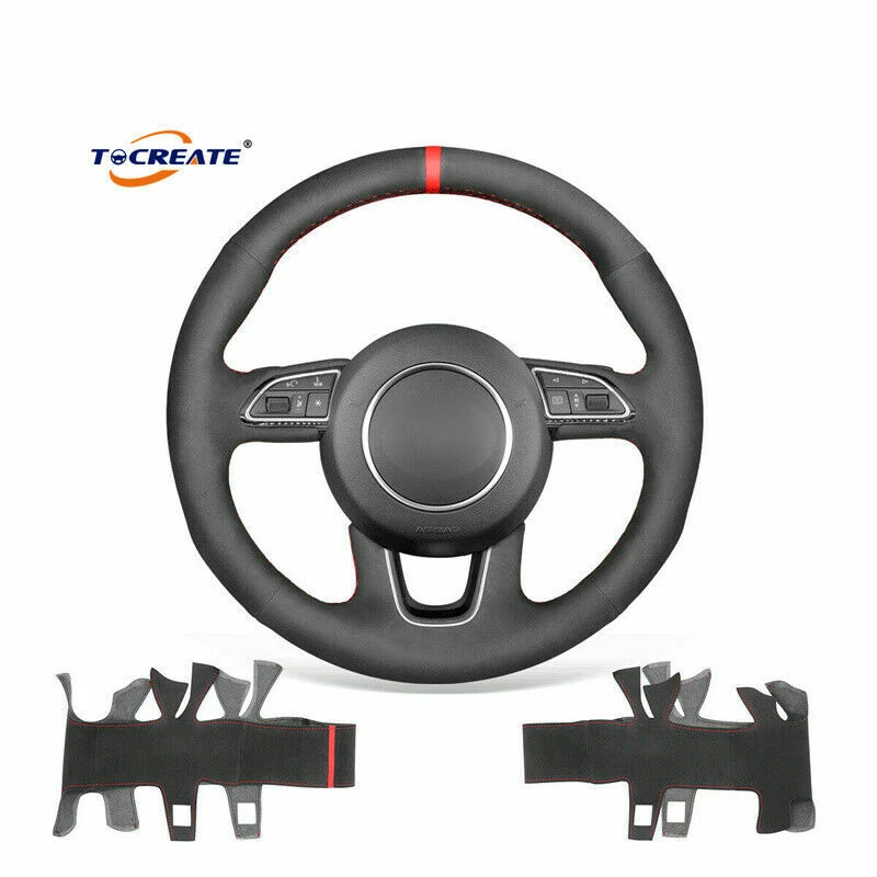 Cubierta de volante de gamuza negra hágalo usted mismo para Audi Q3 Q5 2013-2017 Q7 2012-2015 #F026 Foto 1 de 4