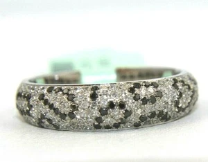 Natural Round Black & White Diamond Cluster Spots Ring Band 14k White Gold .60Ct - Picture 1 of 4