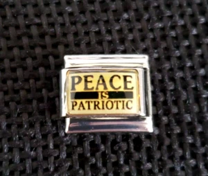 PEACE IS PATRIOTIC Italian Uberry Charm Link Stainless Steel Enamel 9mm - Picture 1 of 2