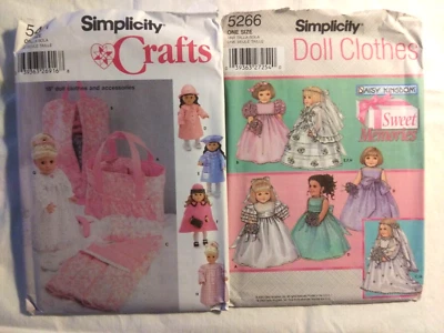 2 Patterns Simplicity 5421 5266~18" Doll Clothes Accessories~Wedding Gown~Coats+ - Image 1 of 4