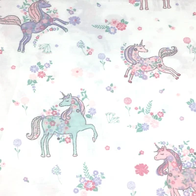 4pc Nicole Miller Unicorn FULL Sheet Set Floral Pink Mint Green Turquoise Purple - Image 1 of 4