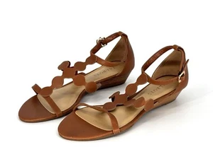 New TALBOTS Brown Leather Strappy Wedge Sandals, Size 7.5 - Picture 1 of 6