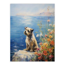 Border Terrier On Coastal Cliff Claude Monet Style Dog Wall Art Poster Print