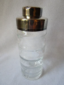 schöner alter Cocktail-Shaker Glas Rillen versilberter Deckel mit Sieb 19x7cm - Picture 1 of 8