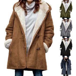 Womens Fleece Lined Hooded Long Coat Overcoat Winter Warm Parka Jacket Outwear - Picture 1 of 16
