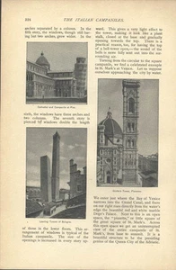 1893 Italian Bell Towers Campaniles Florence Rome Leaning Towers Architecture - Picture 1 of 2