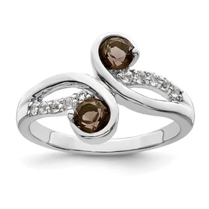 Sterling Silver Rhodium-plated Smoky Quartz & White Topaz Swirl Ring Size 8 - Picture 1 of 6