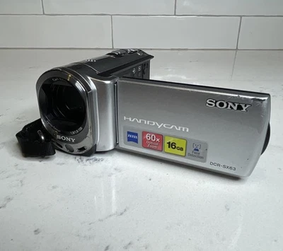 SONY DCR-SX63 Handycam Digital Video Camcorder Compact/Sleek/Shiny Silver TESTED - Image 1 of 4