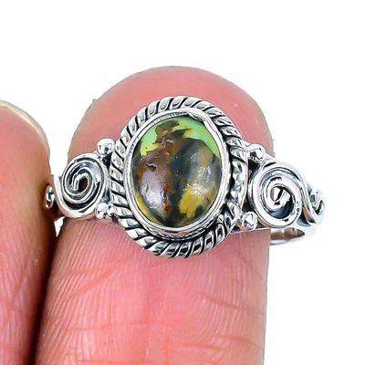 Joia anel declaração art déco prata esterlina pedra turquesa Black Jack EUA 9 - Imagem 1 de 4