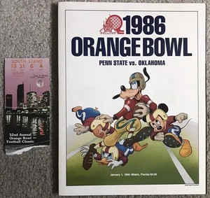 Biglietto Vintage 1986 Orange Bowl Penn State Oklahoma Paterno Switzer Programma Stub - Foto 1 di 6