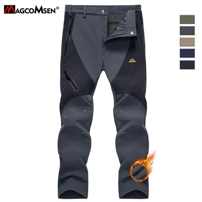 Mens Warm Fleece Lined Pants Winter Waterproof Hiking Snow Ski Work Thermal Pant - Image 1 of 4