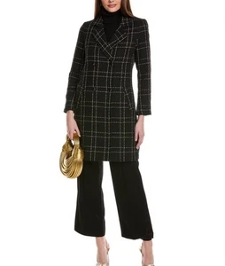 Vince Camuto karierter zweireihiger Mantel in sattem Schwarz Größe 12 neu mit Etikett  - Bild 1 von 7