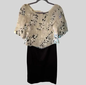 St John Dress Womens 6 Black White Sequin Hand Beaded Short Sleeve Party Formal - Picture 1 of 14