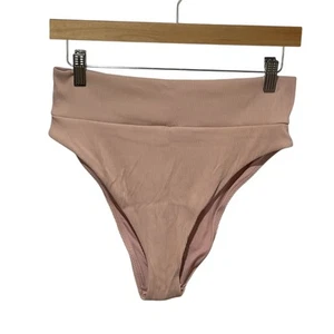 Aerie High Cut Cheeky Bikini Bottom Womens Large Pink Ribbed Swim High Rise - Picture 1 of 4