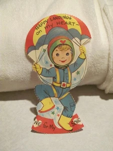 Biglietto San Valentino Paracadute Paracadutista Atterraggio Buon San Valentino Vintage - Foto 1 di 2