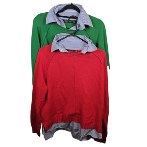 Lot 2 Lauren Ralph Lauren Womens Layered Sweater XXL Red Green Cotton Preppy Y2K - Picture 1 of 9
