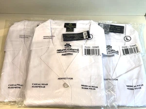 3) WOMANS FULL LENGTH LAB COAT REAR BELT SIZE L NATURAL UNIFORM 65POLY/35COT NWT - Picture 1 of 6