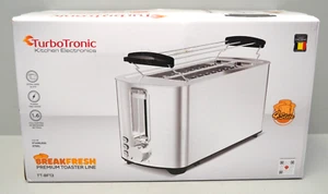 TurboTronic 4-Scheiben Langschlitztoaster Edelstahl 2 Schlitze Brötchenaufsatz - Bild 1 von 4