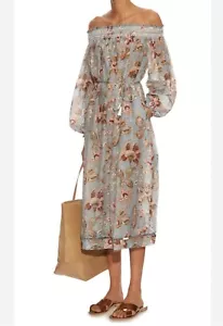 ZIMMERMANN Pavilion Smock Belted Cotton Silk Dress Size 3 EUC - Picture 1 of 24