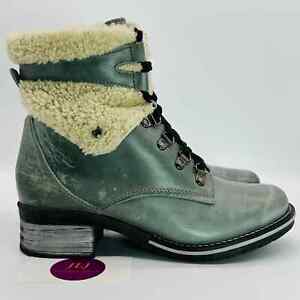Dromedaris Women's Kara Shearling Slate Grey Leather Boots Size 39 EU/ 8.5-9 US